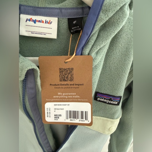 NWT 4T Patagonia Kids Two-Tone Sage & Mint Fleece Hoodie - Picture 3 of 4